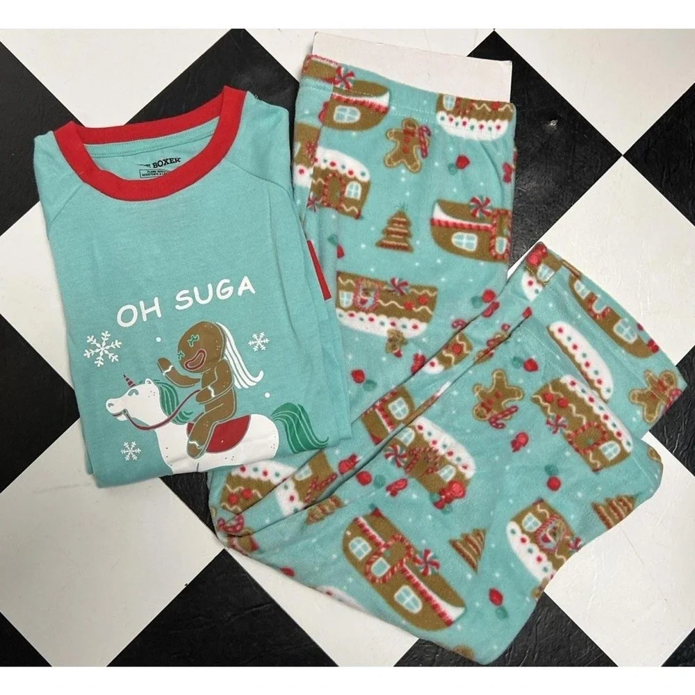 Y2K Joe‎ Boxer Girls Pajamas Size 8 Christmas 2 Pc Set GingerBread Fleece Pants